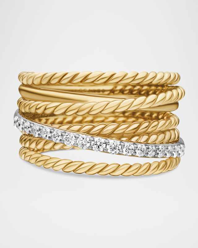 Crossover Wide Ring with Diamonds in Gold